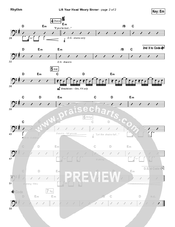 Lift Your Head Weary Sinner (Chains) Rhythm Chart (David Crowder)