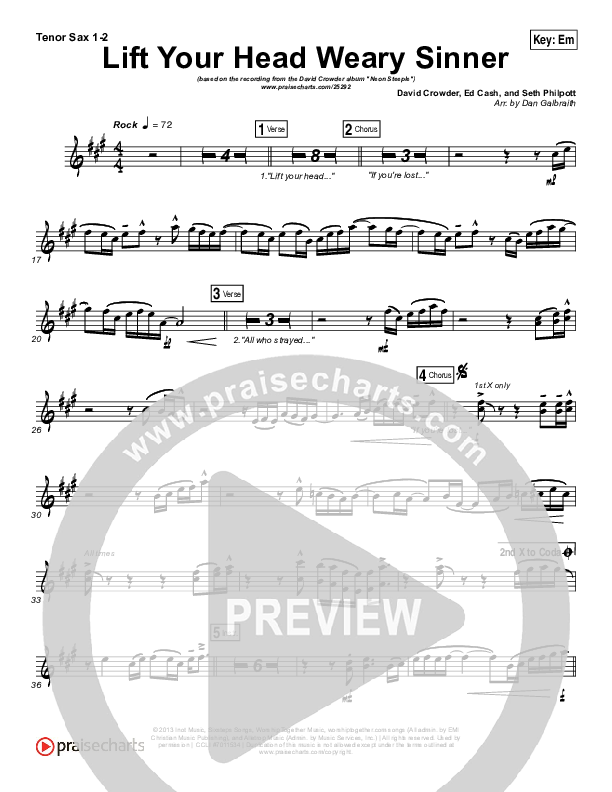 Lift Your Head Weary Sinner (Chains) Tenor Sax 1/2 (David Crowder)