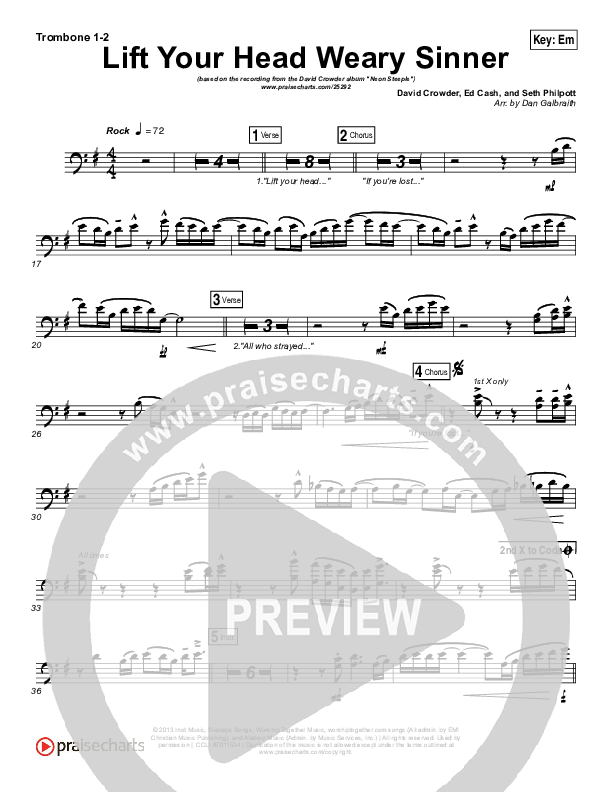 Lift Your Head Weary Sinner (Chains) Trombone 1/2 (David Crowder)