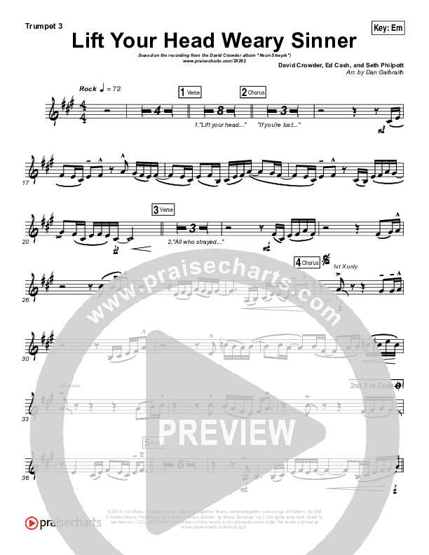 Lift Your Head Weary Sinner (Chains) Trumpet 3 (David Crowder)