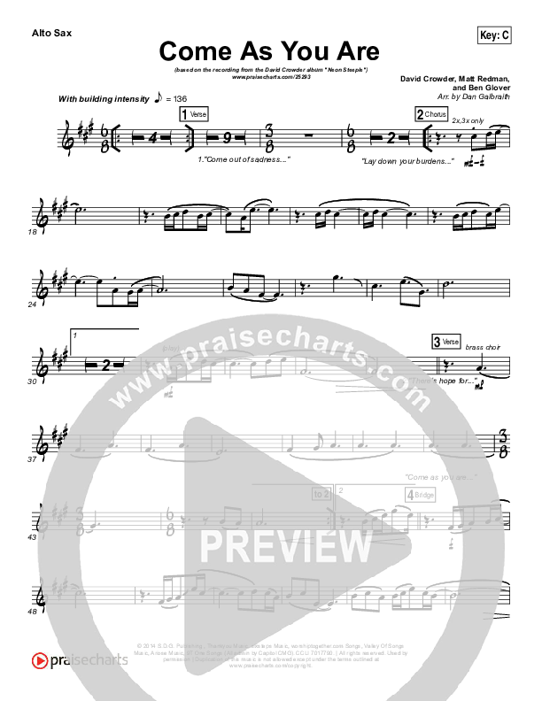 Come As You Are Alto Sax (David Crowder)