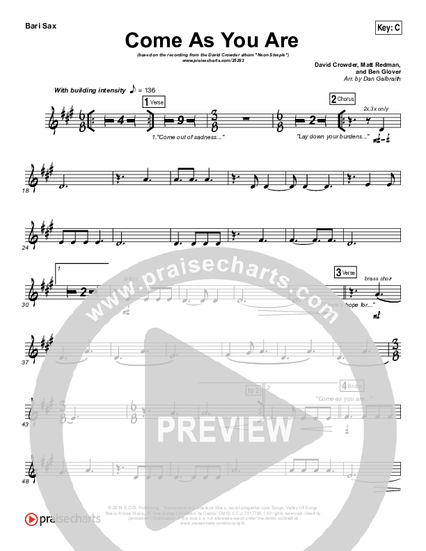 Come As You Are Bari Sax (David Crowder)