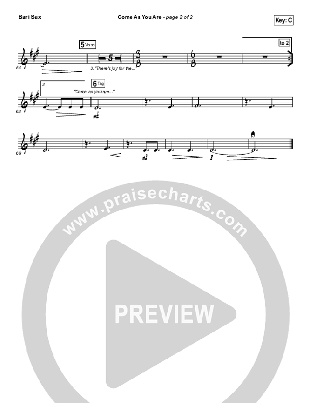 Come As You Are Bari Sax (David Crowder)