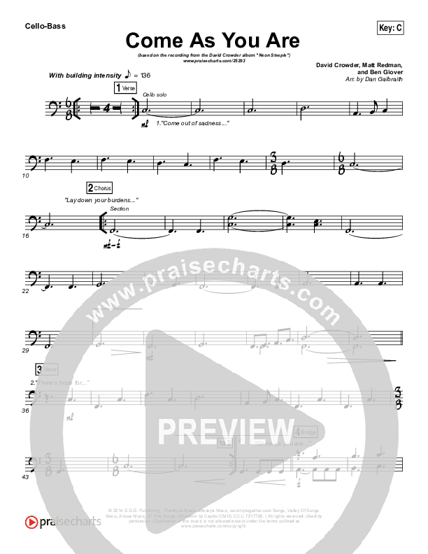 Come As You Are Cello/Bass (David Crowder)