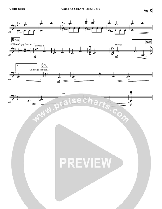 Come As You Are Cello/Bass (David Crowder)