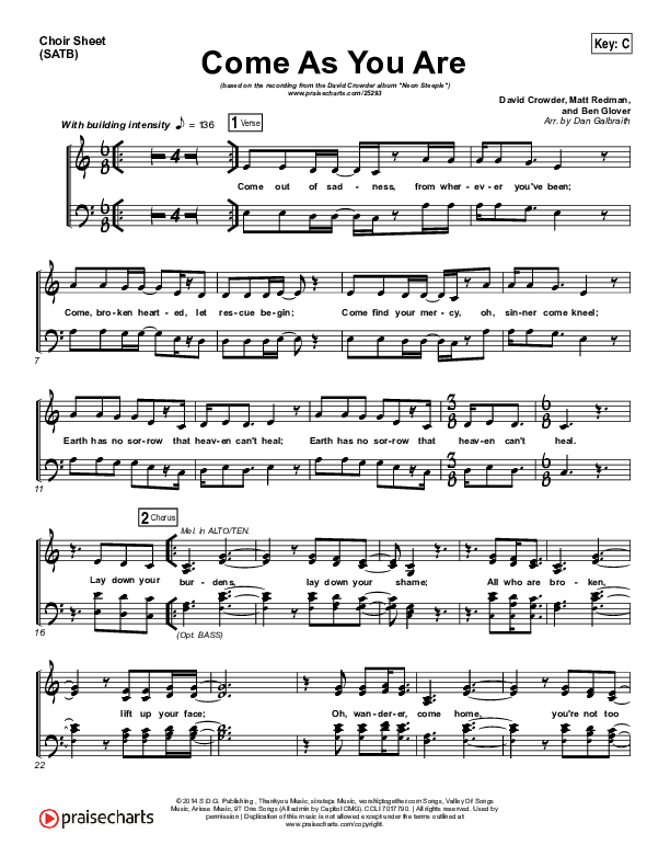 Come As You Are Choir Sheet (SATB) (David Crowder)