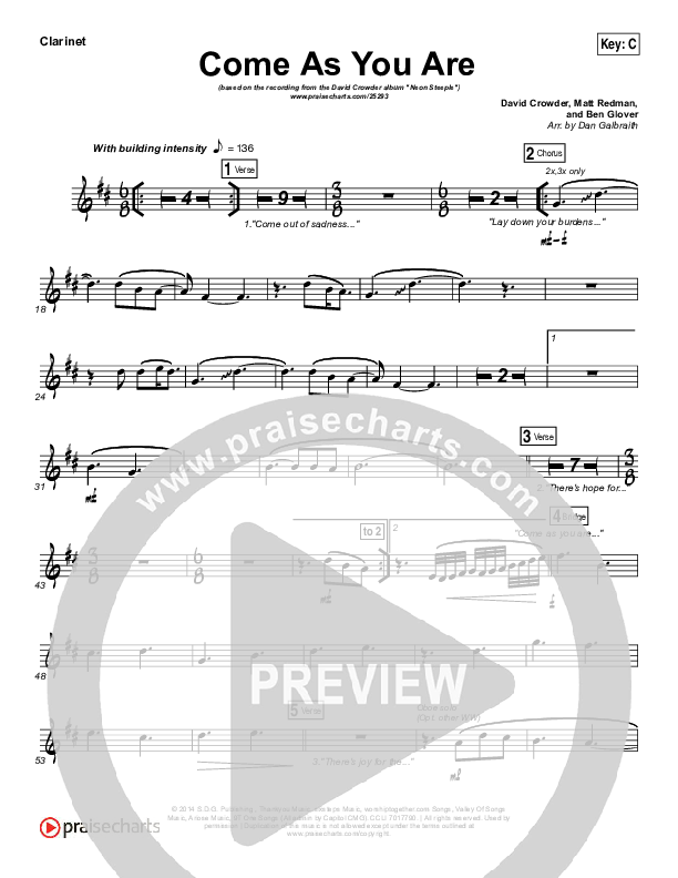 Come As You Are Clarinet (David Crowder)