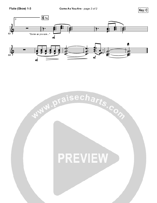 Come As You Are Flute/Oboe 1/2/3 (David Crowder)