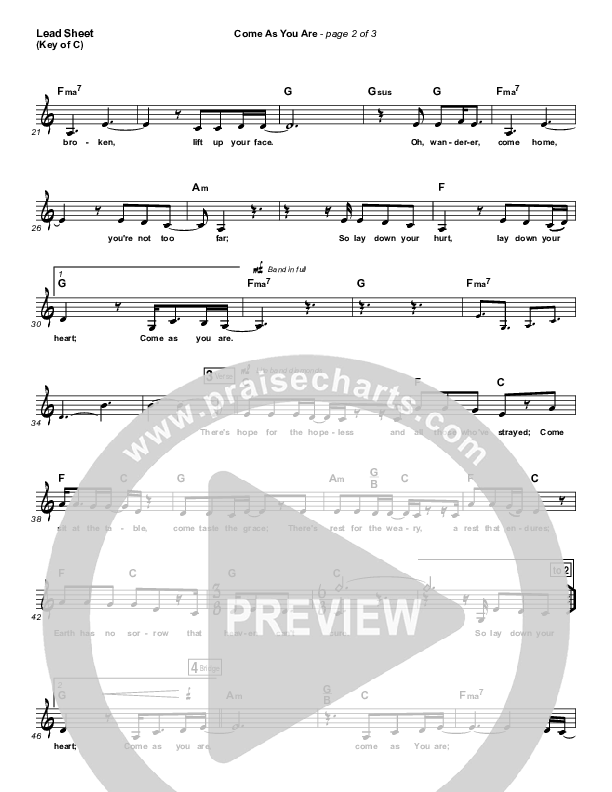 Come As You Are Lead Sheet (Melody) (David Crowder)