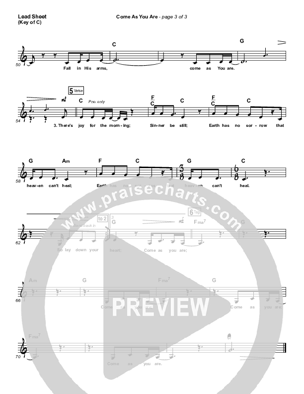 Come As You Are Lead Sheet (Melody) (David Crowder)