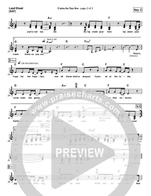Come As You Are Lead Sheet (SAT) (David Crowder)