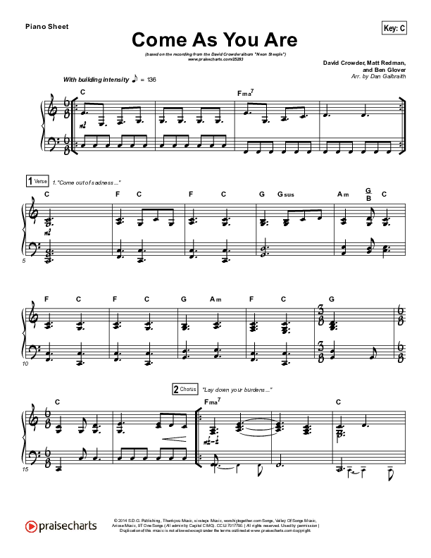 Come As You Are Piano Sheet (David Crowder)