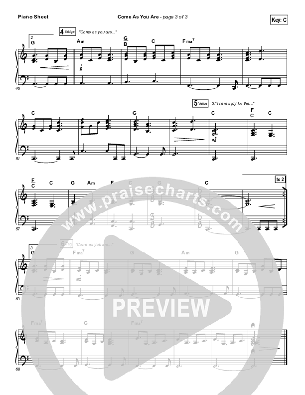 Come As You Are Piano Sheet (David Crowder)