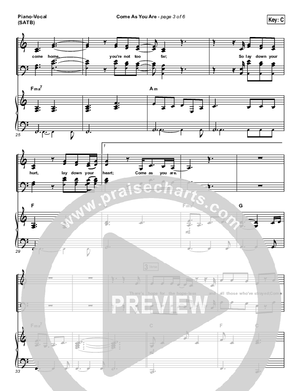 Come As You Are Piano/Vocal (SATB) (David Crowder)