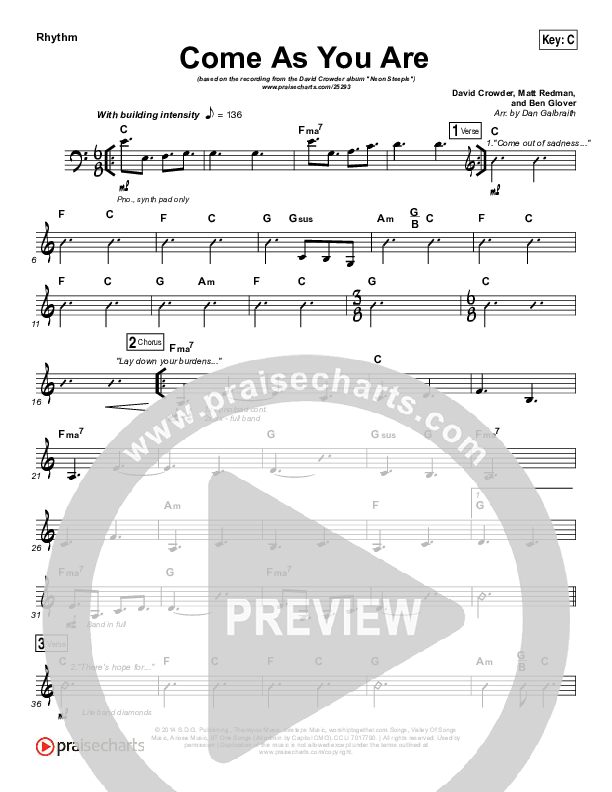 Come As You Are Rhythm Chart (David Crowder)