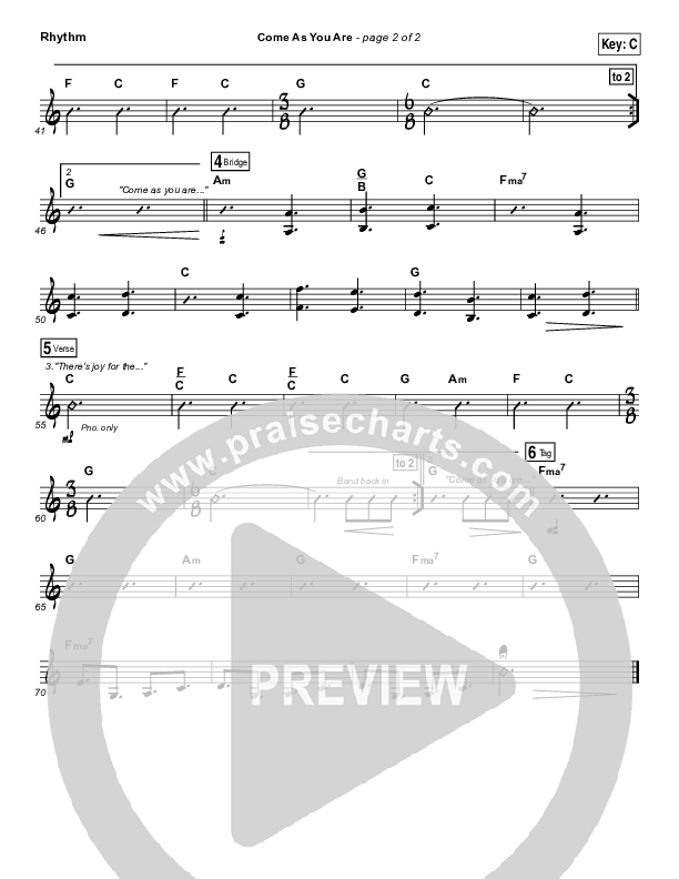 Come As You Are Rhythm Chart (David Crowder)