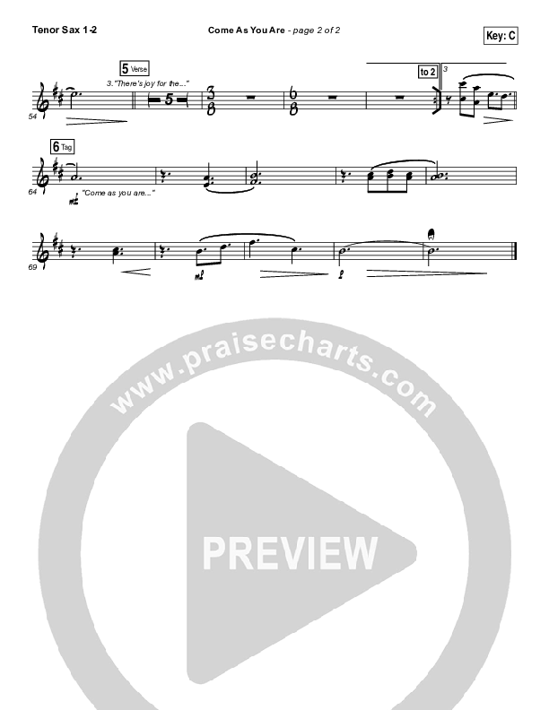 Come As You Are Tenor Sax 1/2 (David Crowder)