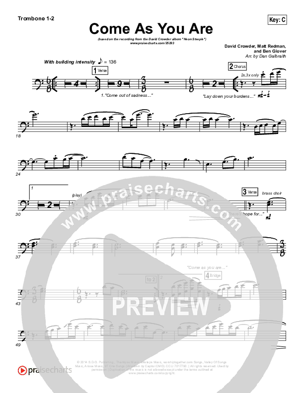 Come As You Are Trombone 1/2 (David Crowder)