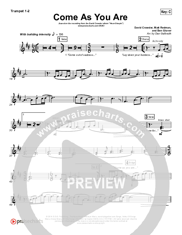 Come As You Are Trumpet 1,2 (David Crowder)