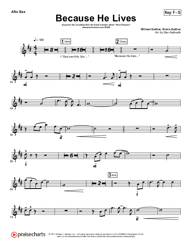 Because He Lives Alto Sax (David Crowder)