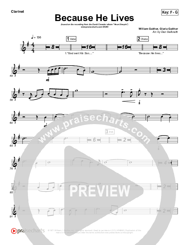 Because He Lives Clarinet (David Crowder)