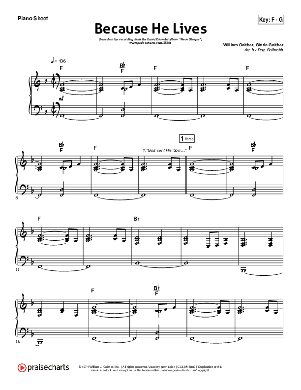 Because He Lives Piano Sheet (David Crowder)