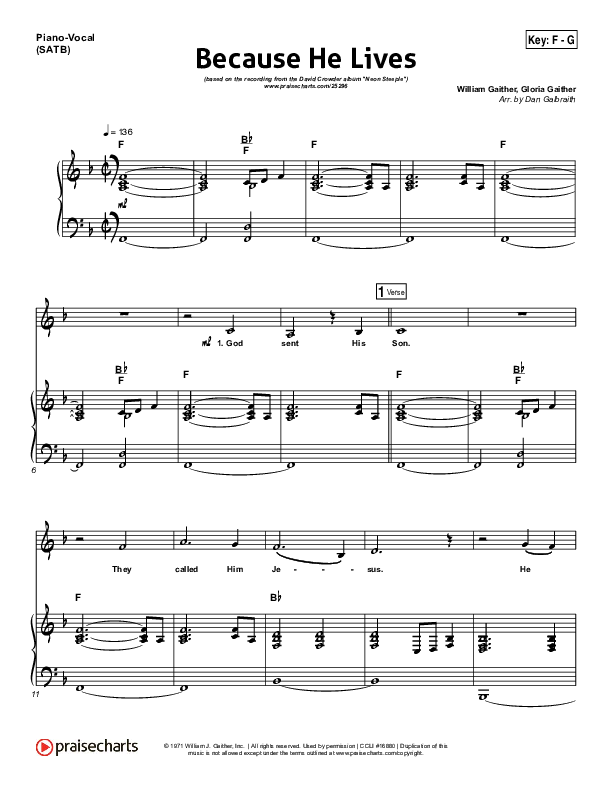 Because He Lives Piano/Vocal (SATB) (David Crowder)