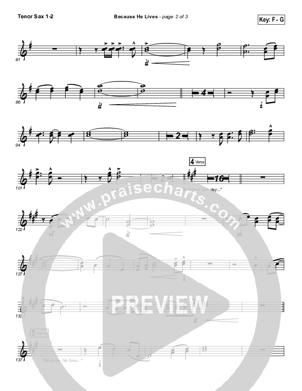 Because He Lives Tenor Sax 1/2 (David Crowder)