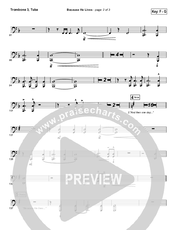 Because He Lives Trombone 3/Tuba (David Crowder)