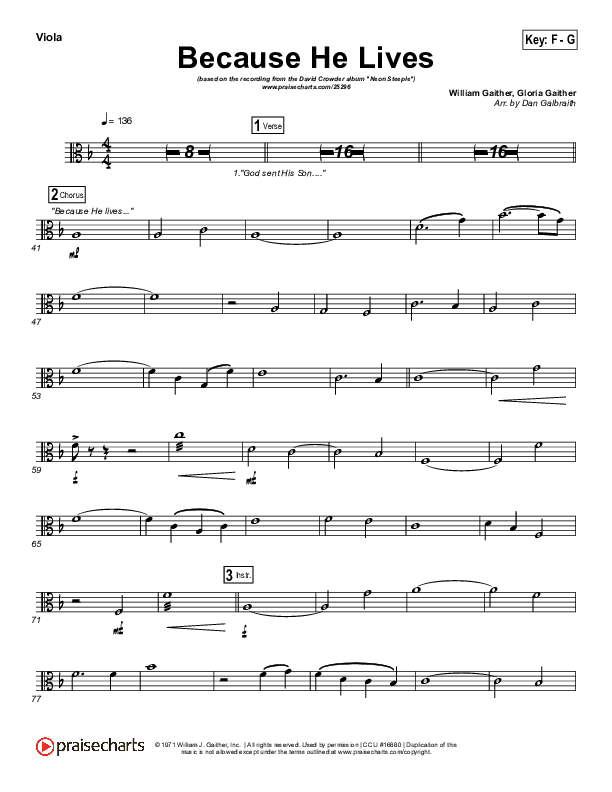 Because He Lives Viola (David Crowder)