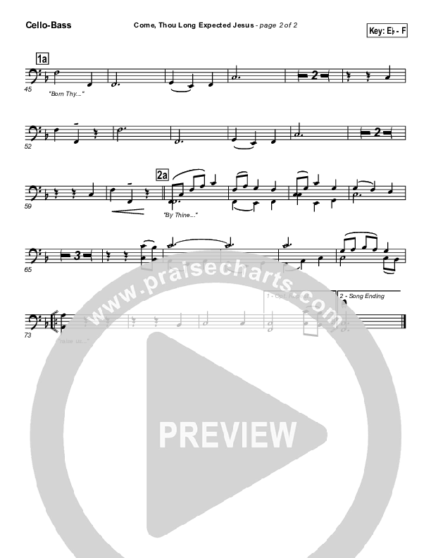 Come Thou Long Expected Jesus Cello/Bass (Traditional Carol / PraiseCharts)