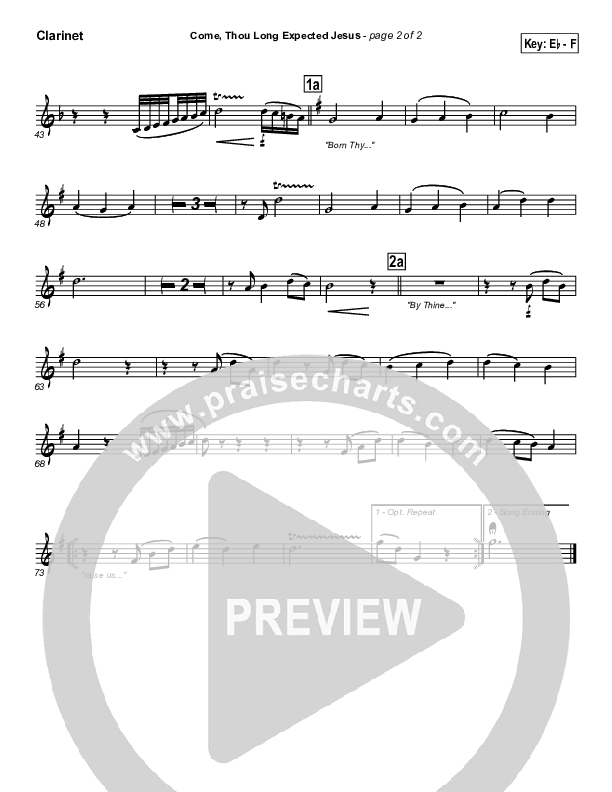 Come Thou Long Expected Jesus Clarinet (Traditional Carol / PraiseCharts)