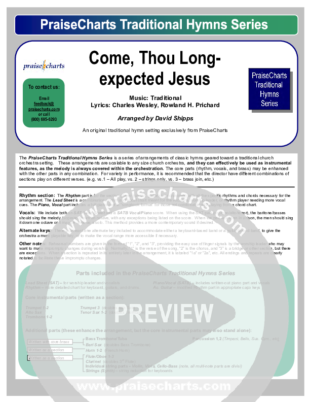 Come Thou Long Expected Jesus Orchestration (Traditional Carol / PraiseCharts)