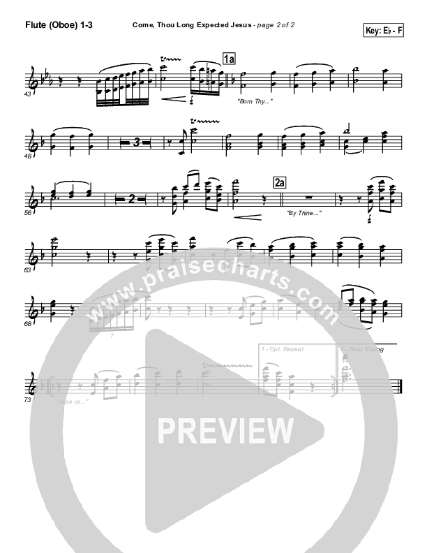 Come Thou Long Expected Jesus Flute/Oboe 1/2/3 (Traditional Carol / PraiseCharts)