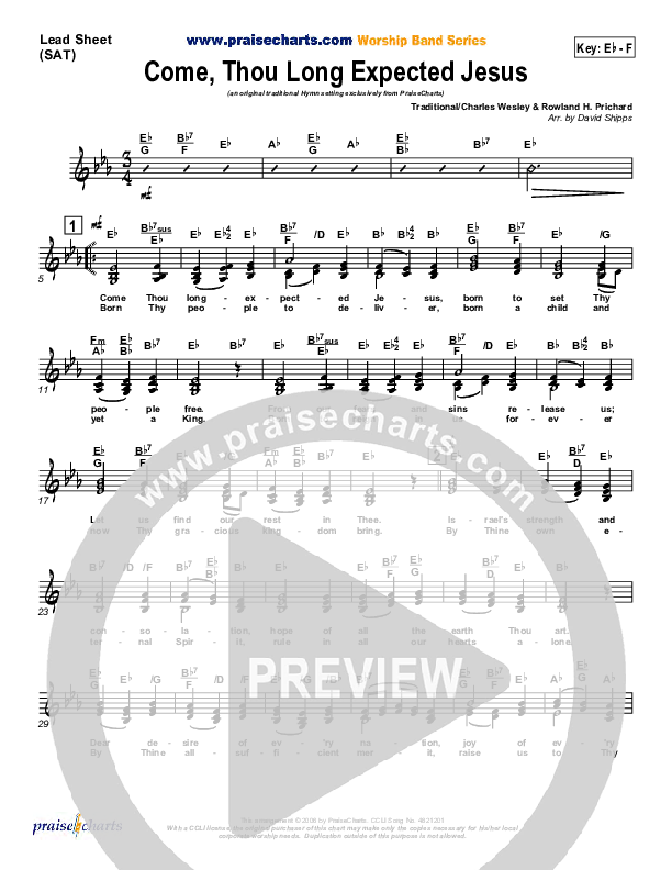 Come Thou Long Expected Jesus Lead Sheet (SAT) (Traditional Carol / PraiseCharts)