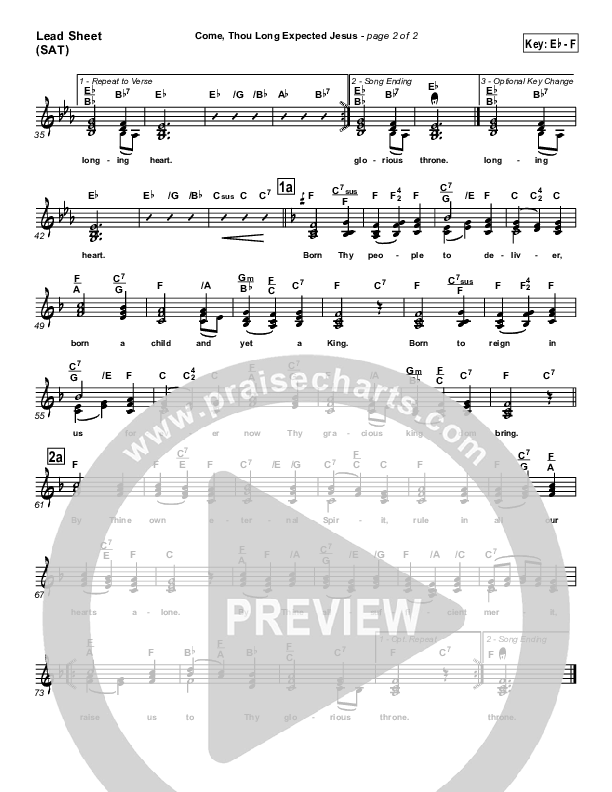 Come Thou Long Expected Jesus Lead Sheet (SAT) (Traditional Carol / PraiseCharts)
