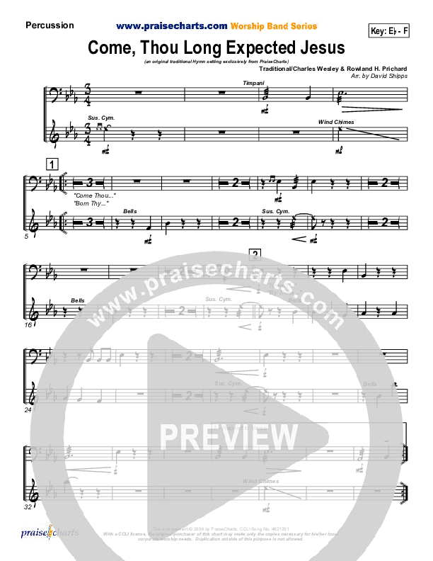 Come Thou Long Expected Jesus Percussion (Traditional Carol / PraiseCharts)