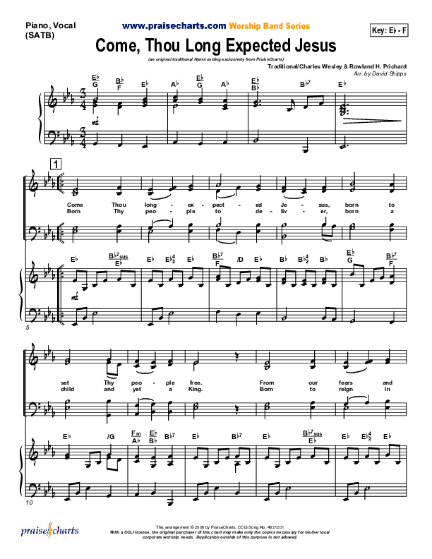 Come Thou Long Expected Jesus Piano/Vocal (SATB) (Traditional Carol / PraiseCharts)
