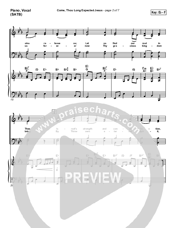 Come Thou Long Expected Jesus Piano/Vocal (SATB) (Traditional Carol / PraiseCharts)