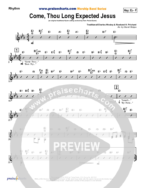 Come Thou Long Expected Jesus Rhythm Chart (Traditional Carol / PraiseCharts)