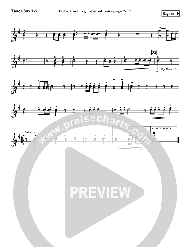 Come Thou Long Expected Jesus Tenor Sax 1/2 (Traditional Carol / PraiseCharts)