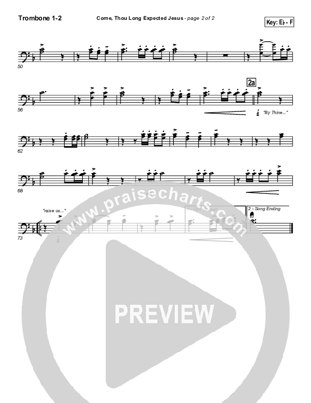 Come Thou Long Expected Jesus Trombone 1/2 (Traditional Carol / PraiseCharts)