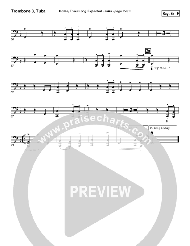 Come Thou Long Expected Jesus Trombone 3/Tuba (Traditional Carol / PraiseCharts)