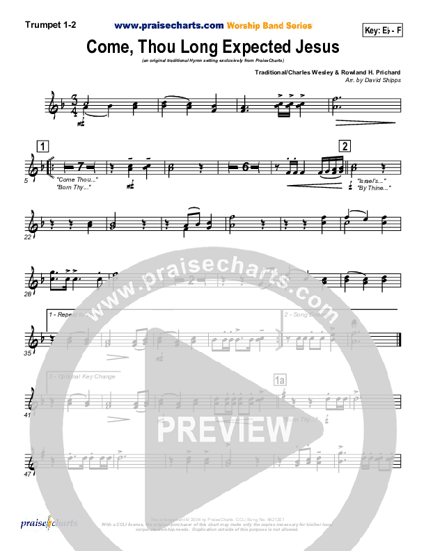 Come Thou Long Expected Jesus Trumpet 1,2 (Traditional Carol / PraiseCharts)