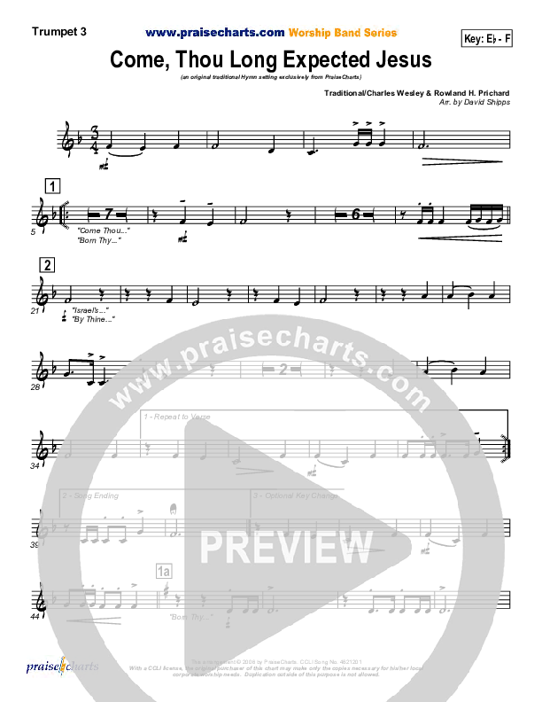 Come Thou Long Expected Jesus Trumpet 3 (Traditional Carol / PraiseCharts)