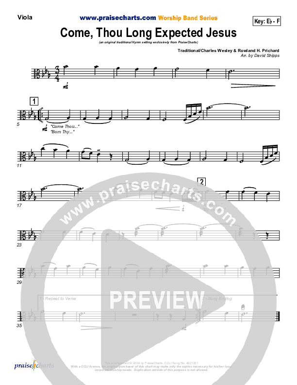 Come Thou Long Expected Jesus Viola (Traditional Carol / PraiseCharts)