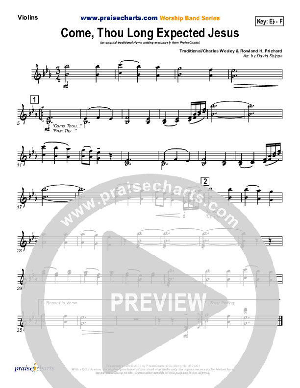 Come Thou Long Expected Jesus Violins (Traditional Carol / PraiseCharts)