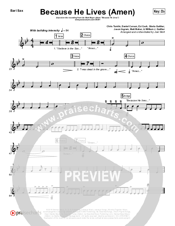 Because He Lives (Amen) Bari Sax (Matt Maher)