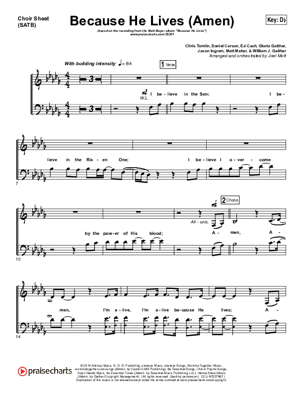 Because He Lives (Amen) Choir Sheet (SATB) (Matt Maher)