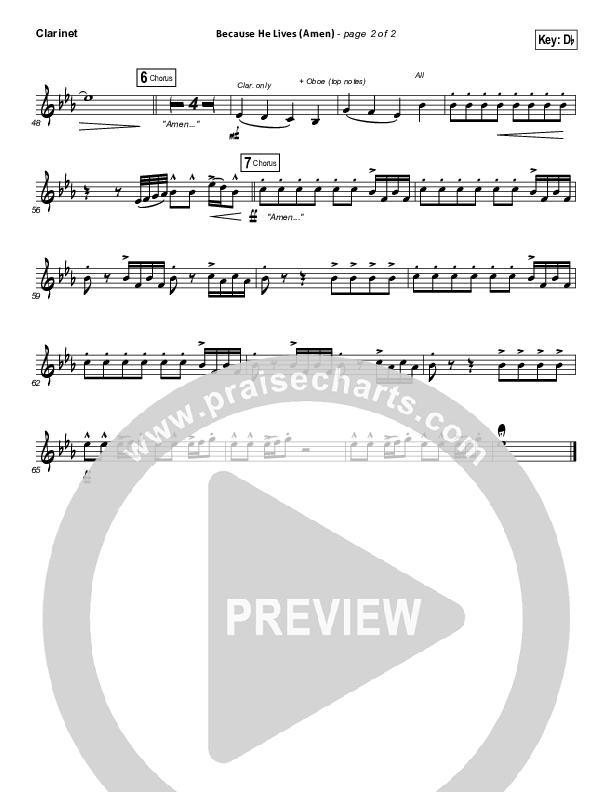 Because He Lives (Amen) Clarinet (Matt Maher)